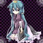  7th_dragon animal_ears bad_id chiruku crown dress green_hair highres long_hair princess_(7th_dragon) stuffed_animal stuffed_toy 