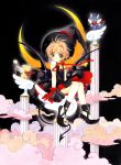  brown_hair card_captor_sakura cardcaptor_sakura clamp demon_tail dress hat highres kerberos kero kinomoto_sakura short_hair smile spinel_sun suppi tail wings witch_hat 