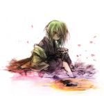  1boy final_fantasy final_fantasy_xi fujiwara_akina green_hair japanese_clothes kimono pointy_ears short_hair simple_background solo tarutaru violet_eyes white_background 