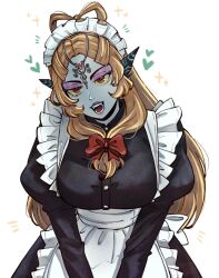  1girl black_skin blue_skin colored_sclera colored_skin eyeshadow front_ponytail grey_skin highres maid_headdress makeup midna midna_(true) multicolored_skin orange_hair pichichustudio purple_eyeshadow purple_lips solo the_legend_of_zelda the_legend_of_zelda:_twilight_princess two-tone_skin yellow_sclera 