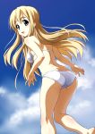  bikini black_eyes blonde_hair blush highres k-on! kneepits kotobuki_tsumugi long_hair looking_back norizou_type-r r&#039;s_factory solo swimsuit swimsuit 