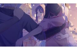  3boys 3girls absurdres arm_around_another's_waist auklet5580 black_hair blonde_hair cho_kaguya-hime! closed_eyes clouds commentary_request green_eyes grey_hair hand_on_another's_shoulder highres kaguya_(cho_kaguya-hime!) komazawa_noi komazawa_rai long_hair long_sleeves looking_at_another midriff mikado_akira_(cho_kaguya-hime!) multicolored_hair multiple_boys multiple_girls open_mouth pink_hair purple_nails runami_yachiyo sakayori_iroha short_sleeves sidelocks smile streaked_hair upper_body white_hair 