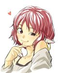  :3 animal_ears blush brown_eyes earrings face fingernails heart jewelry long_fingernails mystia_lorelei off_shoulder pink_hair shiba_itsuki short_hair simple_background sketch smile solo squinting touhou uneven_eyes white_background 