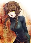  arms_behind_back braid breasts brown_hair cofi_(eternal) eternal open_mouth solo steins;gate track_jacket twin_braids yellow_eyes 