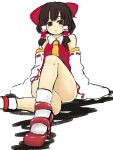  bare_legs bare_shoulders bow brown_eyes brown_hair convenient_censoring convenient_leg crossed_legs detached_sleeves footwear hair_bow hair_tubes hakurei_reimu high_heels kaprice legs legs_crossed miko no_pants payot plump shoes short_hair sitting socks solo thighs touhou 