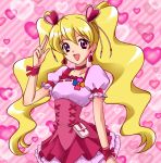  :d blonde_hair bow choker cure_peach dress earrings fresh_precure! frills hair_ornament hairpin hamutarou happy heart jewelry long_hair magical_girl momozono_love open_mouth pink_eyes precure ribbon smile solo twintails wrist_cuffs 