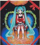  1girl barefoot chair dress full_body hatsune_miku heart mosho sitting solo traditional_media twintails vocaloid 