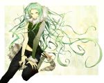  green_eyes green_hair jewelry light_smile long_hair nail_polish navel original sitting solo tujisaki very_long_hair 
