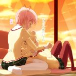  ace_(hyper_otintin_time) black_legwear blonde_hair blush closed_eyes couch drill_hair eyes_closed hand_holding hand_on_head hands_clasped holding_hands interlocked_fingers kaname_madoka lap lap_pillow long_hair lying mahou_shoujo_madoka_magica multiple_girls pantyhose pillow pink_hair school_uniform short_hair short_twintails sitting skirt smile thigh-highs thighhighs tomoe_mami translated translation_request twin_drills twintails wariza white_legwear window yuri 