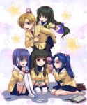  barefoot book clannad cup fujibayashi_ryou ibuki_fuuko ichinose_kotomi miyazawa_yukine saiha school_uniform sunohara_youhei teacup thigh-highs thighhighs 