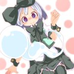  blue_eyes blush bow bowtie ghost green_legwear hair_bow highres hitodama konpaku_youmu konpaku_youmu_(ghost) short_hair silver_hair smile solo thighhighs touhou wrist_cuffs yofukashi 