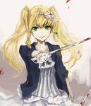  bad_id blonde_hair blood dress elizabeth_ethel_cordelia_midford green_eyes hairband jl kuroshitsuji solo sword twintails weapon 