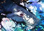  aqua_eyes black_hair blonde_hair blood blue_eyes earrings elliot_nightray formal gloves jewelry leo_(pandora_hearts) lightning_(pixiv) multiple_boys no_eyes oz_vessalius pandora_hearts qike_xiu short_hair spoilers white_gloves 