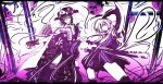  fan fingerless_gloves folding_fan gloves konpaku_youmu monochrome multiple_girls outstretched_arm pose purple saigyouji_yuyuko shiba_yuuki short_hair touhou 