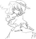  bad_id book bow capelet cigarette hachi_(8bit_canvas) hat lighter monochrome short_hair sketch skirt smoke smoking solo touhou usami_renko 