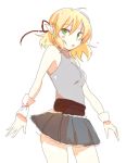  adapted_costume bare_shoulders blonde_hair blush green_eyes hair_ribbon mizuhashi_parsee open_mouth pointy_ears ribbon short_hair simple_background sketch skirt sleeveless sleeveless_turtleneck solo touhou turtleneck ume_(plumblossom) wrist_cuffs wristband 