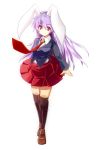  animal_ears black_legwear blazer bunny_ears dress_shirt highres loafers long_hair necktie pleated_skirt purple_hair red_eyes reisen_udongein_inaba shirt shoes simple_background skirt solo standing thigh-highs thighhighs touhou ut_pictura_poesis zettai_ryouiki 