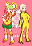  bruce_lee's_jumpsuit chinese_clothes costume detached_sleeves dragon_kid dual_persona elbow_gloves frown gloves green_eyes green_hair huang_baoling jumpsuit lowres morisuke paolin_huan short_hair shorts smile thighhighs tiger_&amp;_bunny young 