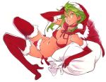  boots copyright_request elbow_gloves gloves green_eyes green_hair grin high_heels hood navel nishieda santa_costume shoes simple_background sketch smile solo thigh-highs thigh_boots thighhighs wink 