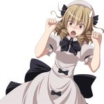  arms_up blonde_hair blush dress drill_hair hat luna_child no_wings open_mouth pink_dress red_eyes s-syogo solo sweatdrop tears touhou 