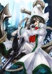  alternate_costume anchor beniyaorin black_hair boots bubble bubble_blowing crossed_legs eyepatch gloves green_eyes hat highres lips lipstick makeup murasa_minamitsu pipe red_lipstick rope sitting solo touhou traditional_media tricorne 
