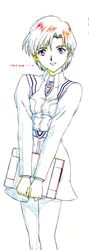  color_trace folder hand_on_hip hips ibuki_maya long_image neon_genesis_evangelion production_art raglan_sleeves solo tall_image uniform 