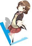  ayase08 blush brown_hair peace_sign perspective pun2 sakaki sasaki school_uniform shadow short_hair smile solo standing suzumiya_haruhi_no_yuuutsu v wink 