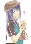 bad_id bespectacled contemporary face glasses hat heart highres ixi long_hair patchouli_knowledge pouch purple_eyes purple_hair solo touhou violet_eyes 