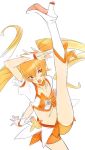  boots cure_sunshine flexible food fruit heartcatch_precure! high_heels high_kick kicking leg_lift long_hair magical_girl myoudouin_itsuki navel nishieda open_mouth orange orange_eyes orange_hair outstretched_leg precure shoes simple_background sketch solo split twintails wrist_cuffs 