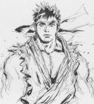  akiman bandana bandanna black_hair capcom highres male monochrome muscle ryuu_(street_fighter) sketch solo street_fighter yasuda_akira 