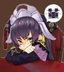  arm_rest blush chinese_clothes crossed_arms crown long_hair purple_eyes purple_hair sangokushi_taisen solo tears touhaku translation_request violet_eyes 