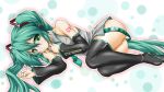 aqua_hair bad_id bare_shoulders boots detached_sleeves green_eyes hatsune_miku highres long_hair lying necktie no_pants roura solo thigh-highs thigh_boots thighhighs twintails very_long_hair vocaloid 