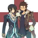  alvin_(tales_of_xillia) bad_id black_hair brown_eyes brown_hair cravat gloves jude_mathis male multiple_boys nic_(kevin) scarf smile tales_of_(series) tales_of_xillia 
