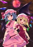  &gt;:) &gt;:d :d absurdres flandre_scarlet full_moon hat highres locked_arms looking_at_viewer moon multiple_girls open_mouth rando_seru red_moon remilia_scarlet short_hair siblings sisters smile sukanchinkasu touhou 