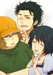  brown_hair green_eyes hashida_itaru hat itowo_(sms25) okabe_rintarou shiina_mayuri short_hair smile steins;gate 