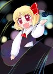  blonde_hair fang hair_ribbon open_mouth red_eyes ribbon rumia short_hair smile solo sotto the_embodiment_of_scarlet_devil touhou youkai 