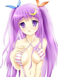  alternate_hairstyle breasts bust crescent navel patchouli_knowledge purple_eyes purple_hair solo swimsuit touhou toumin twintails violet_eyes 