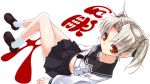  daiakuji flat_chest miniskirt orange_eyes school_uniform silver_hair skirt takega_satsu twintails 