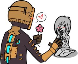  blush dead_space flower heart isaac_clarke left_4_dead lowres silver_hair spacesuit witch_(left4dead) 