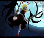  blonde_hair dual_wielding ex-rumia full_moon halo moon rumia severed_arm solo sword the_embodiment_of_scarlet_devil the_iron_of_yin_and_yang touhou urato_kiricchi weapon wings youkai 