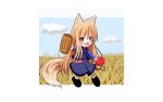  animal_ears blush brown_hair chibi fang food holo long_hair red_eyes retishia spice_and_wolf tail white wolfgirl 