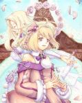  ar_tonelico_iii blonde_hair closed_eyes eyes_closed flower gust long_hair mame_yuduru petals purple_eyes saki_(ar_tonelico) salapator short_hair violet_eyes 