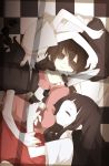  black_hair braid closed_eyes eyes_closed hand_on_another's_face hand_on_face knife long_hair lying madotsuki mondo_pop monoe monoko multiple_girls school_uniform short_hair skirt sweater tears twin_braids twintails yume_nikki 