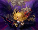  anger_vein blonde_hair breasts erect_nipples ex-rumia highres large_breasts red_eyes red_sclera rikurakurenku rumia solo sword tears the_embodiment_of_scarlet_devil touhou weapon youkai 