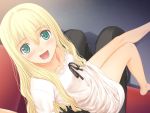  1girl blonde france_shoujo game_cg green_eyes happy hortensia long_hair open_mouth ribbon shoujo sitting sitting_on_lap sitting_on_person smile solo taka_tony tanaka_takayuki 