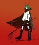  antennae bandaid boots butterfly cape covering covering_face covering_mouth fingerless_gloves gloves green_eyes green_hair hachimillion insect_wings net scarf short_hair shorts simple_background sleeves_rolled_up solo touhou wings wriggle_nightbug 