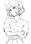  bow bracelet crossed_arms face fictional_persona hair_bow jewelry mole monochrome necklace original shiba_itsuki short_hair simple_background sketch skirt solo white_background 