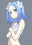  ar_tonelico_iii covering covering_breasts flat_chest flower frown gust harvestasya_vista itom03 simple_background solo swimsuit wet 