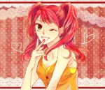  earrings heart humio_(oriba) jewelry kujikawa_rise open_mouth persona persona_4 red_hair redhead solo twintails wink yellow_eyes 
