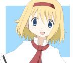  alice_margatroid blonde_hair blue_eyes blush capelet face hairband mahou_shoujo_madoka_magica miki_sayaka open_mouth parody portrait short_hair solo style_parody supuzawa touhou 